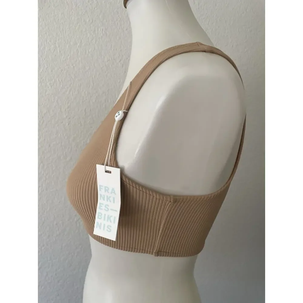 Frankies Swim Bikini Top One Shoulder Barb Ribbed Swimwear